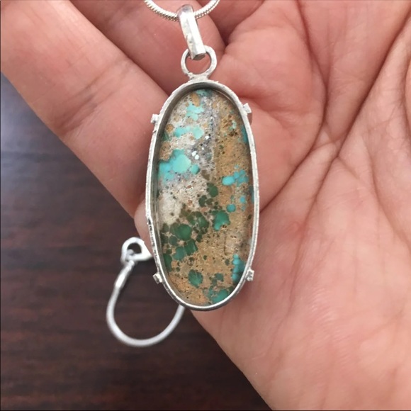 Large natural untreated turquoise 925 sterling silver pendant - Picture 4 of 7